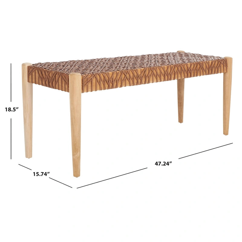 SAFAVIEH Mahalia Bandelier Wood & Leather Bench - 47  W x 16  D x 19  H - 47Wx16Dx19H