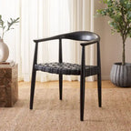 SAFAVIEH Birtie Woven Leather & Solid Wood Accent Chair (Fully Assembled) - W25  x D22  x H22  - 25Wx22Dx22H