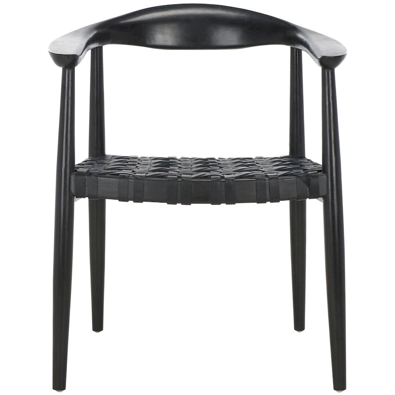 SAFAVIEH Birtie Woven Leather & Solid Wood Accent Chair (Fully Assembled) - W25  x D22  x H22  - 25Wx22Dx22H