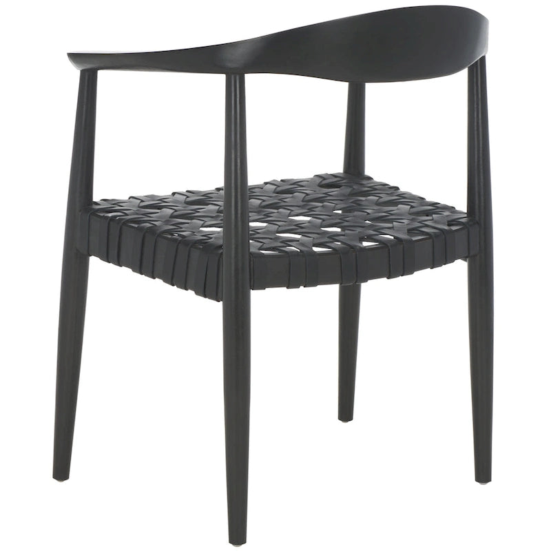 SAFAVIEH Birtie Woven Leather & Solid Wood Accent Chair (Fully Assembled) - W25  x D22  x H22  - 25Wx22Dx22H