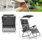 Folding Recliner Lounge Chair w/ Shade Canopy Cup Holder - Gray