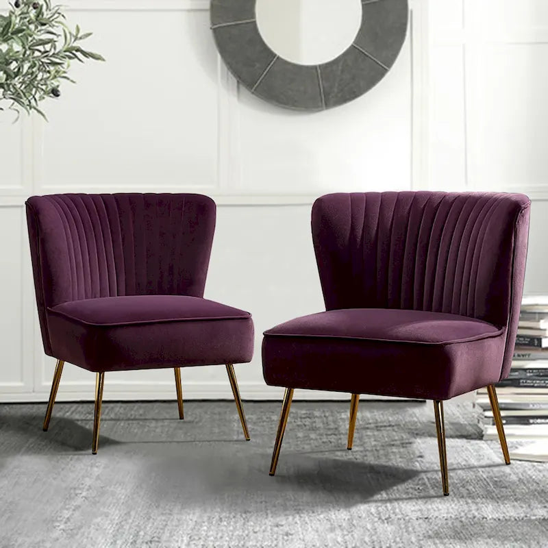 Monica Living Room Armless Accent Comfy Chair with Tufted Back and Metal Legs by HULALA HOME