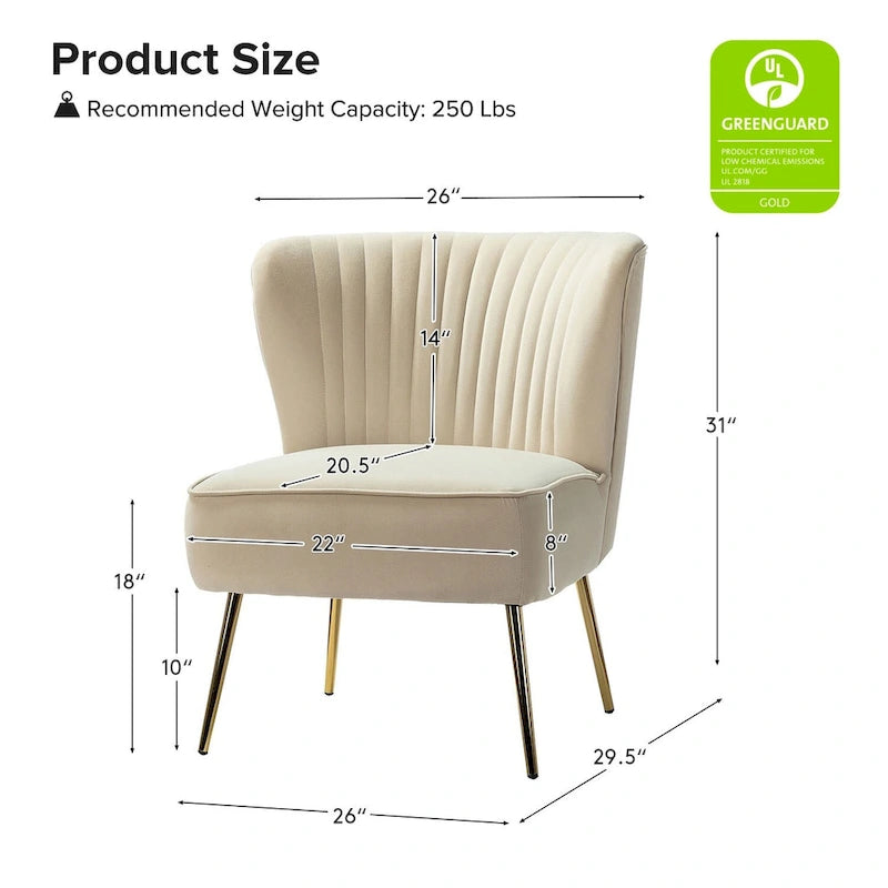 Monica Living Room Armless Accent Comfy Chair with Tufted Back and Metal Legs by HULALA HOME