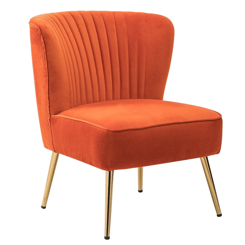Monica Living Room Armless Accent Comfy Chair with Tufted Back and Metal Legs by HULALA HOME