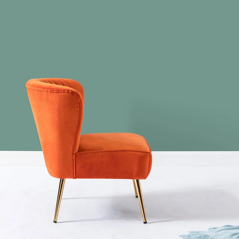 Monica Living Room Armless Accent Comfy Chair with Tufted Back and Metal Legs by HULALA HOME