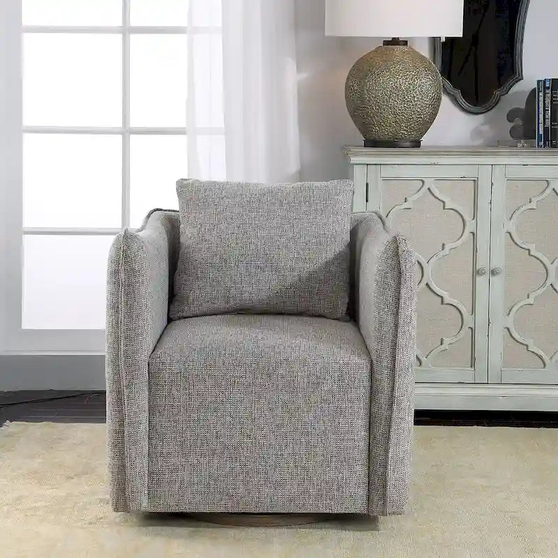 Uttermost Corben 29  Wide Shelter Arm Wood Frame Swivel Accent Chair