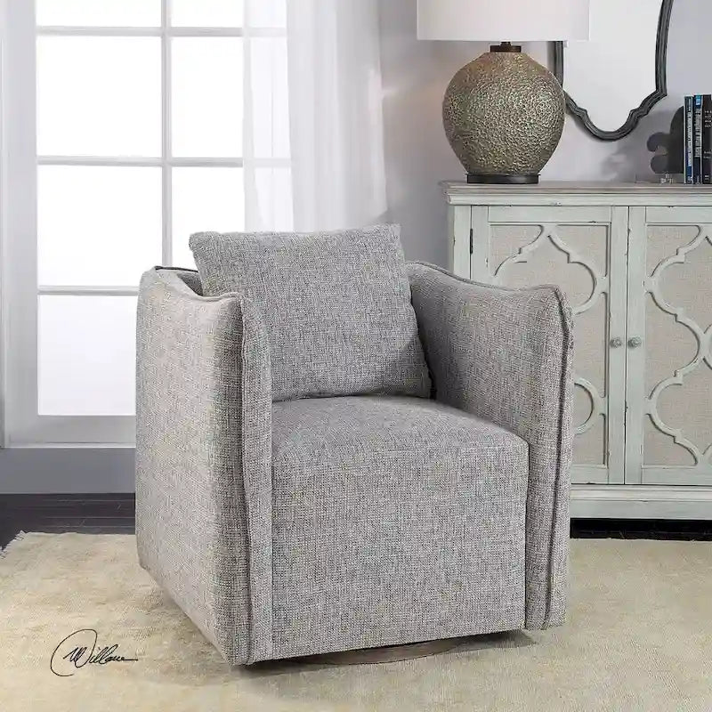 Uttermost Corben 29  Wide Shelter Arm Wood Frame Swivel Accent Chair