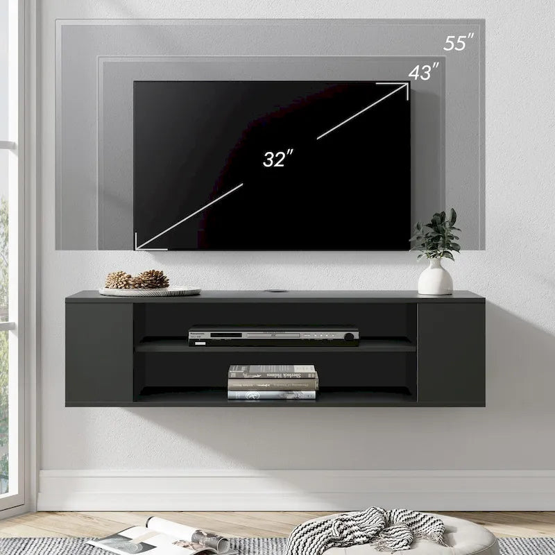 WAMPAT Floating TV Stand Shelf Wall Mounted Entertainment Center Floating Cabinet Media Hutch Under TV, 39 Inch