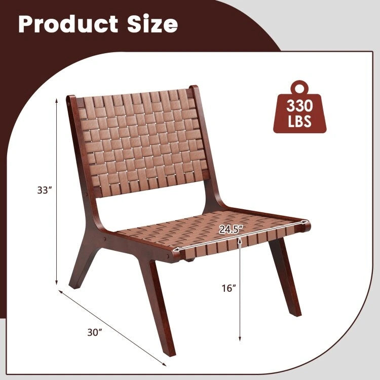 Woven Leather Accent Chairs with Wood Frame