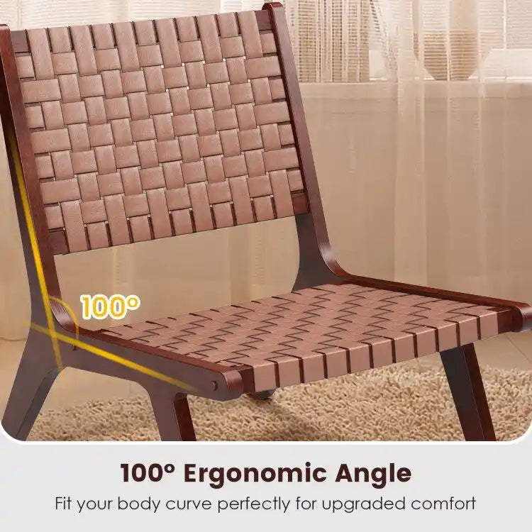 Woven Leather Accent Chairs with Wood Frame