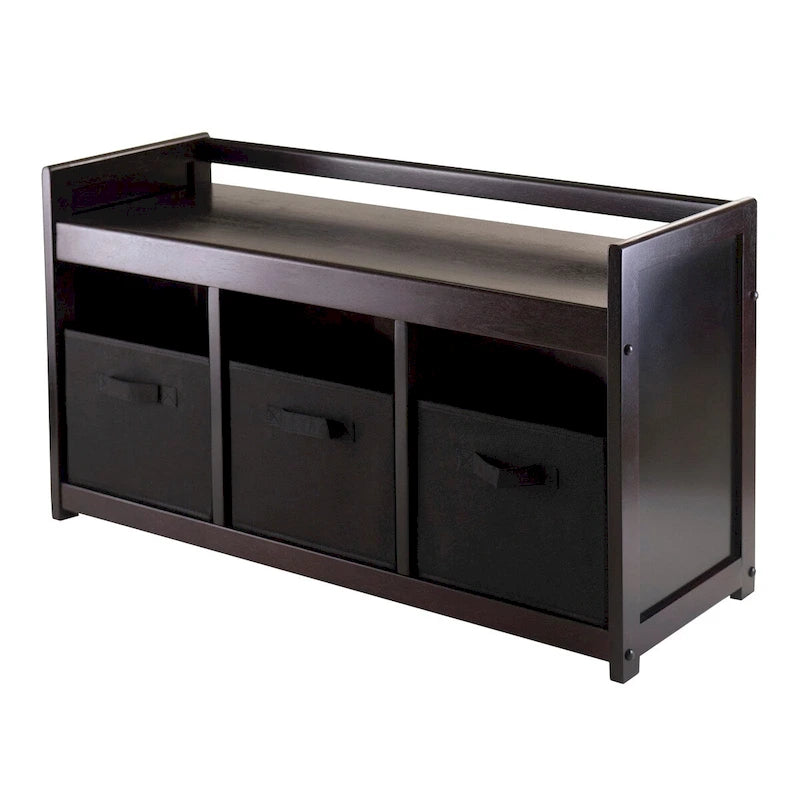 Addison 4-Pc Storage Bench with 3 Foldable Fabric Baskets - 37.4 W x 13.3 D x 20.8 H