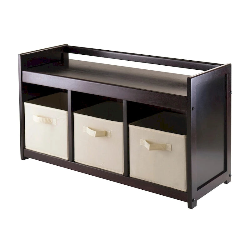 Addison 4-Pc Storage Bench with 3 Foldable Fabric Baskets - 37.4 W x 13.3 D x 20.8 H