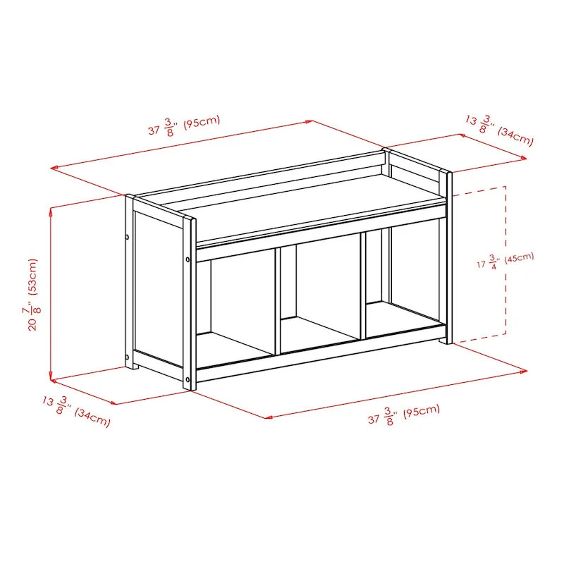 Addison 4-Pc Storage Bench with 3 Foldable Fabric Baskets - 37.4 W x 13.3 D x 20.8 H