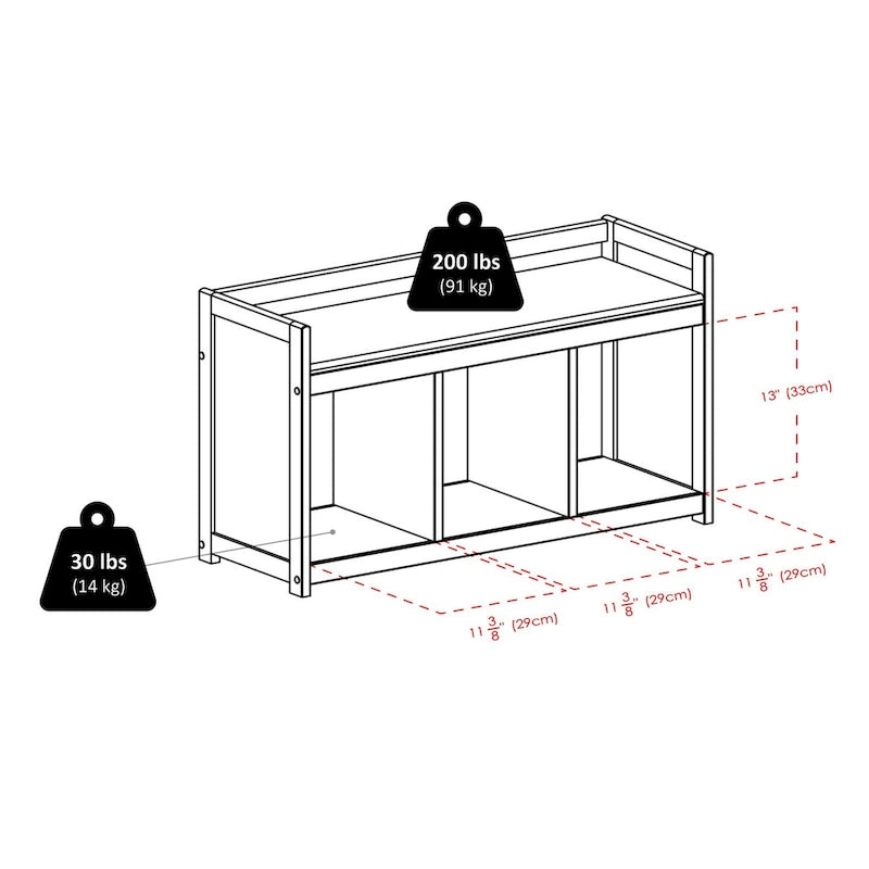 Addison 4-Pc Storage Bench with 3 Foldable Fabric Baskets - 37.4 W x 13.3 D x 20.8 H
