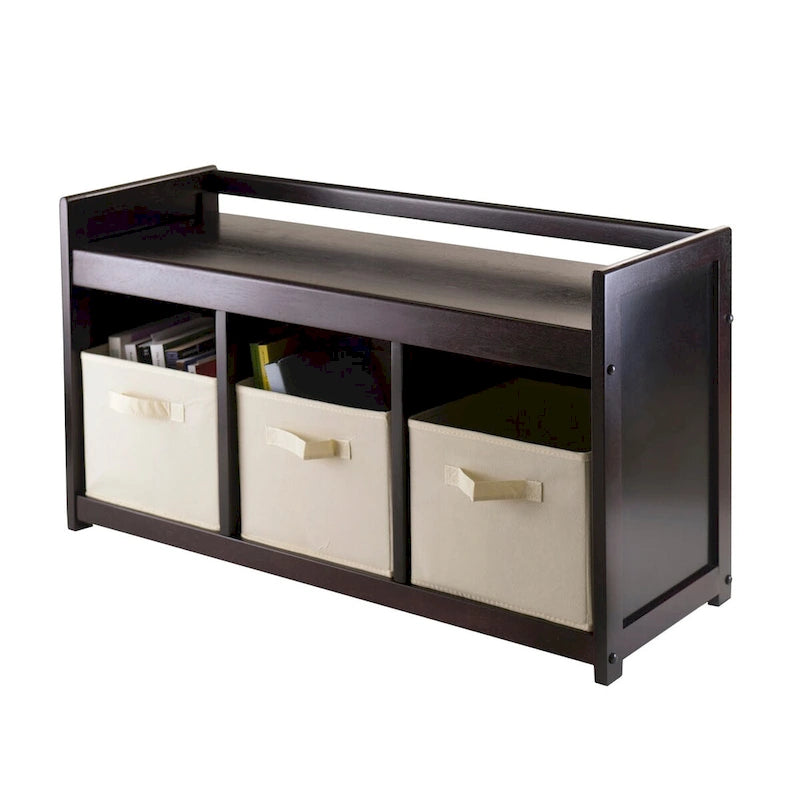 Addison 4-Pc Storage Bench with 3 Foldable Fabric Baskets - 37.4 W x 13.3 D x 20.8 H