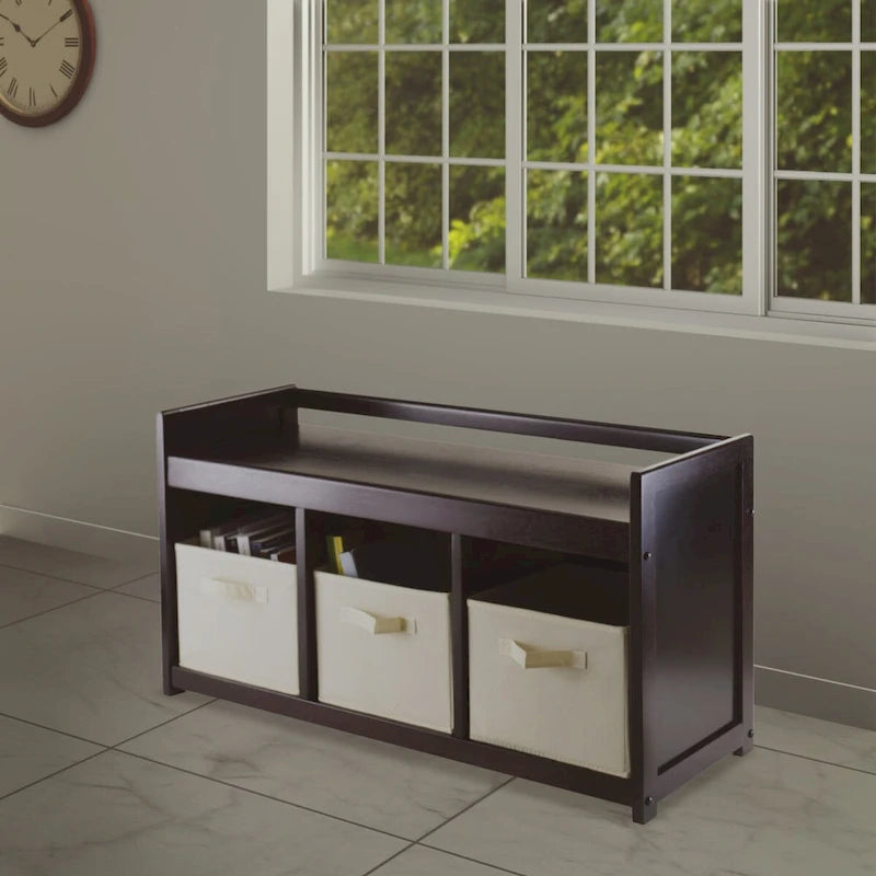 Addison 4-Pc Storage Bench with 3 Foldable Fabric Baskets - 37.4 W x 13.3 D x 20.8 H