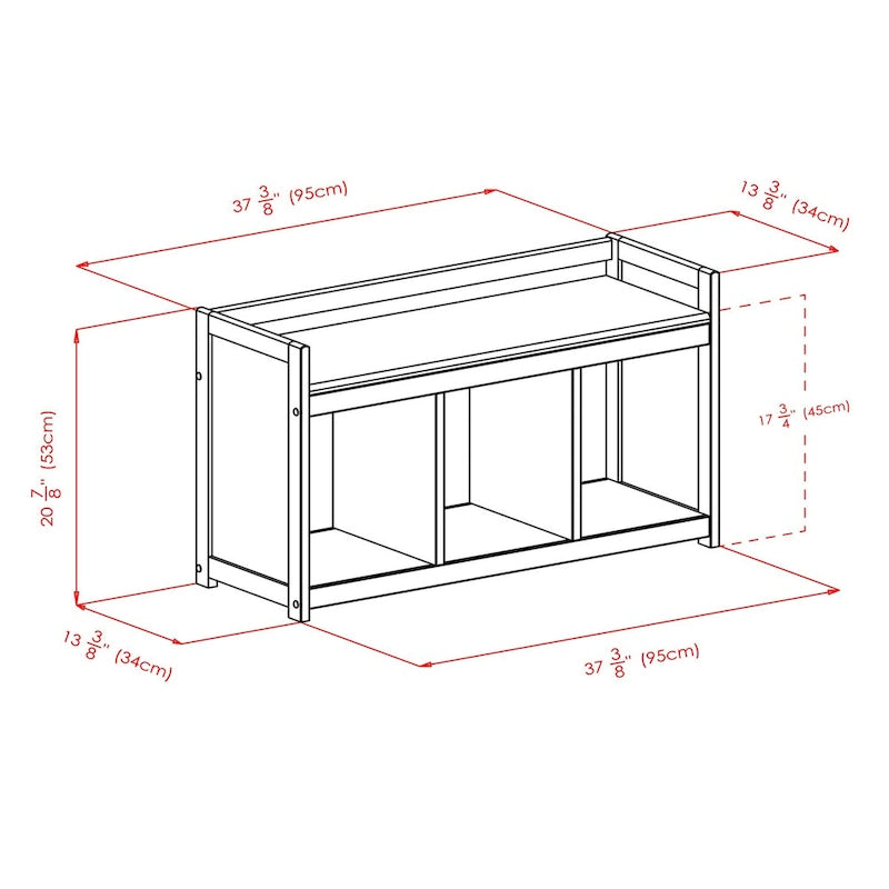 Addison 4-Pc Storage Bench with 3 Foldable Fabric Baskets - 37.4 W x 13.3 D x 20.8 H