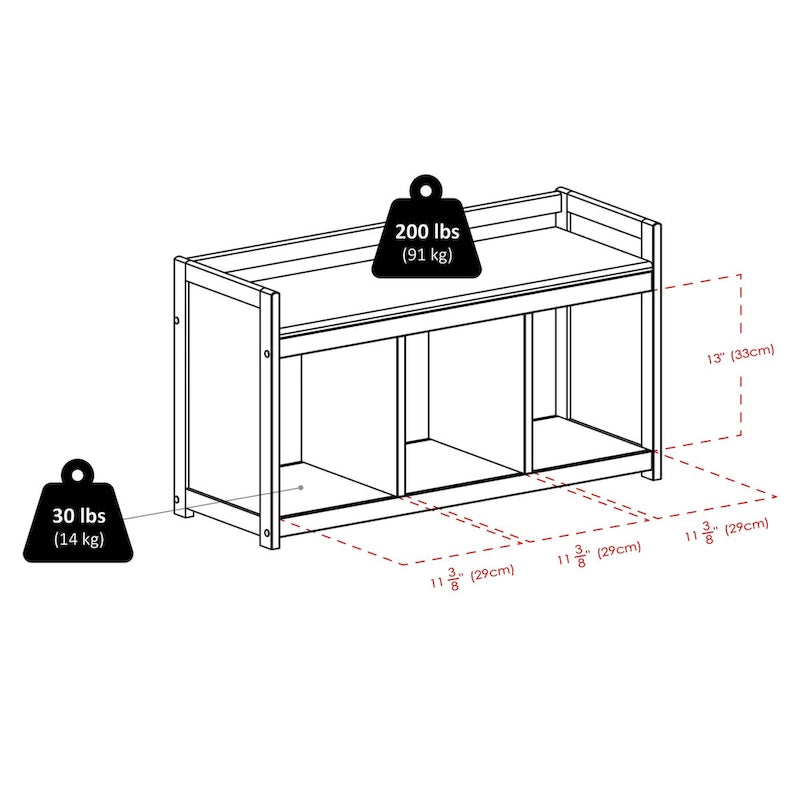 Addison 4-Pc Storage Bench with 3 Foldable Fabric Baskets - 37.4 W x 13.3 D x 20.8 H