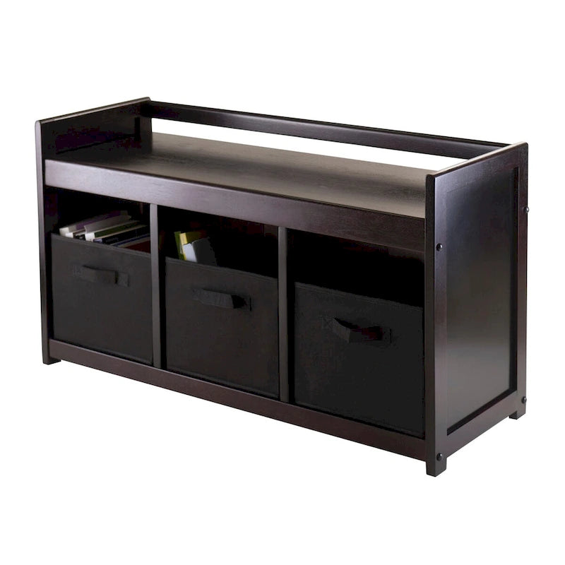 Addison 4-Pc Storage Bench with 3 Foldable Fabric Baskets - 37.4 W x 13.3 D x 20.8 H