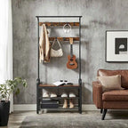 Coat Rack, Hall Tree with Shoe Bench for Entryway, 3-in-1 Design, Easy Assembly, Rustic Brown and Black