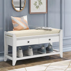 White Entryway Storage Bench with Cushioned Seat and Drawers