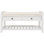 White Entryway Storage Bench with Cushioned Seat and Drawers