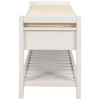 White Entryway Storage Bench with Cushioned Seat and Drawers