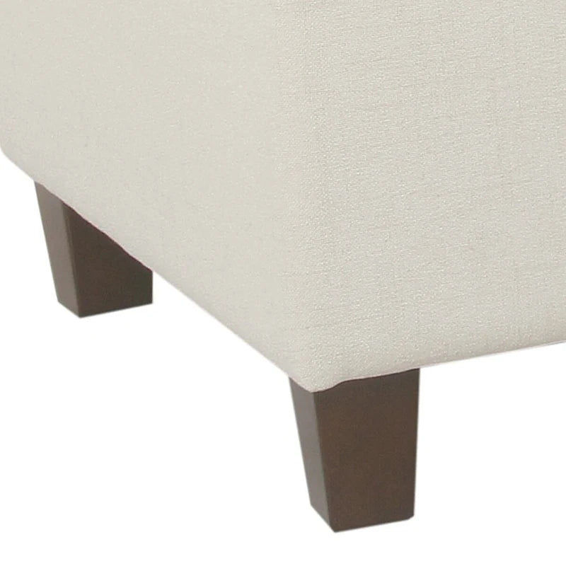 Fabric Upholstered Button Tufted Wooden Bench With Hinged Storage, White and Brown - 18 H x 40 W x 18 L Inches