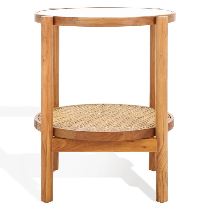SAFAVIEH Couture Alberdine Rattan/Glass Accent Table - 23 In. W x 23 In. D x 24 In. H - 23 W x 23 D x 24 H