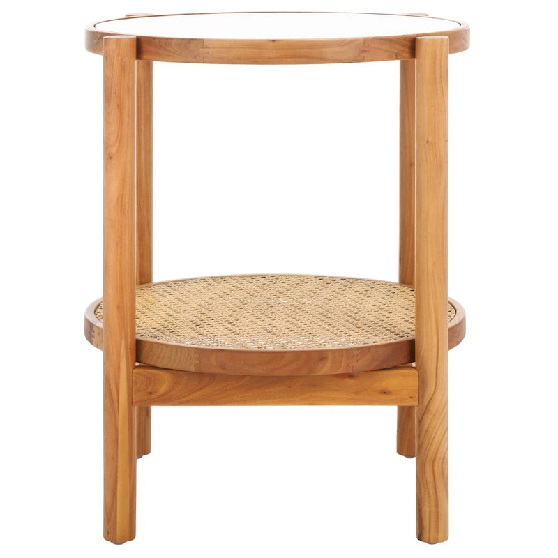 SAFAVIEH Couture Alberdine Rattan/Glass Accent Table - 23 In. W x 23 In. D x 24 In. H - 23 W x 23 D x 24 H