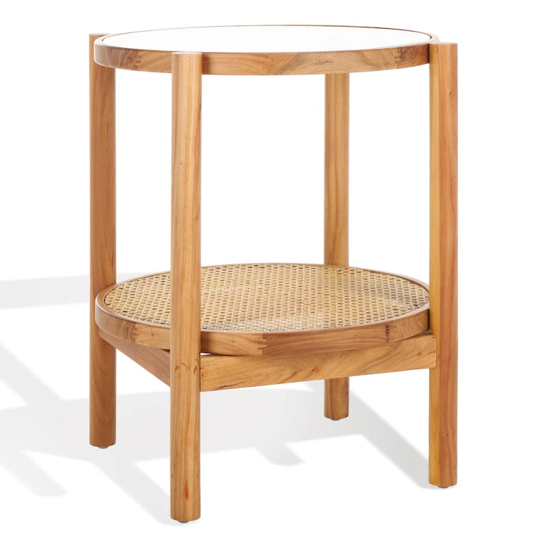 SAFAVIEH Couture Alberdine Rattan/Glass Accent Table - 23 In. W x 23 In. D x 24 In. H - 23 W x 23 D x 24 H