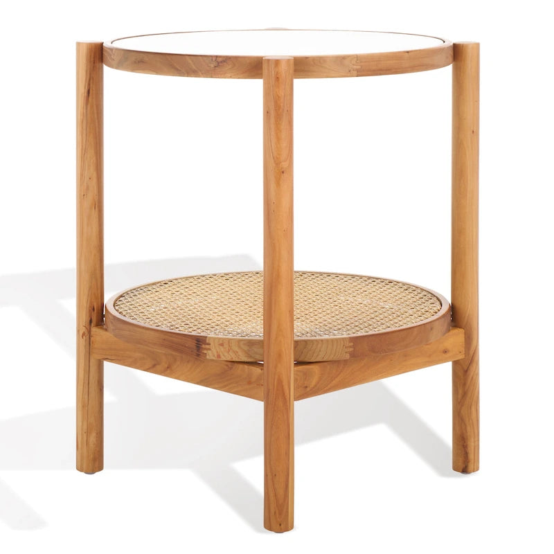 SAFAVIEH Couture Alberdine Rattan/Glass Accent Table - 23 In. W x 23 In. D x 24 In. H - 23 W x 23 D x 24 H