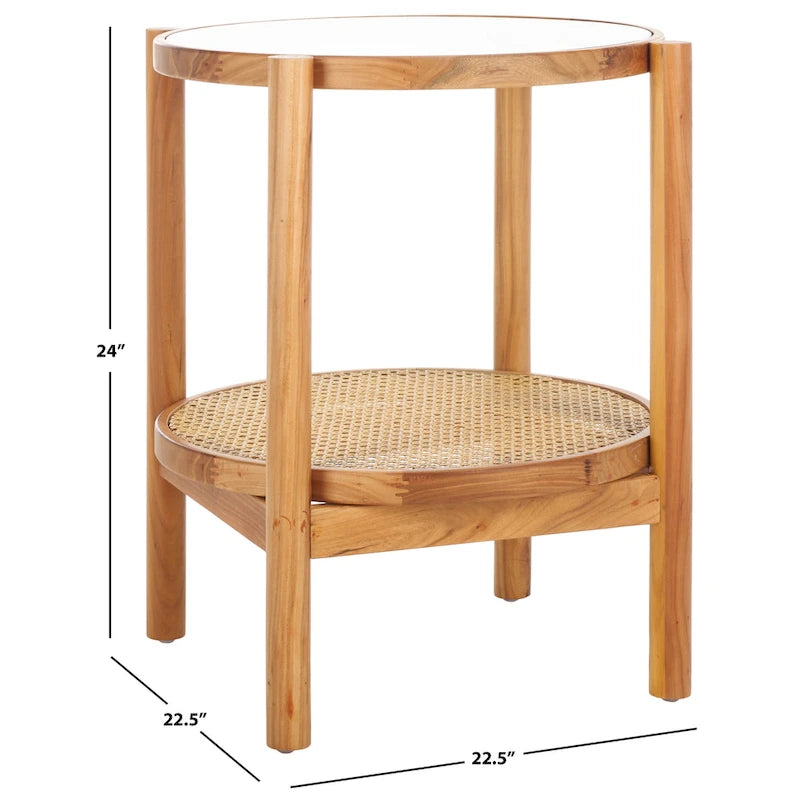 SAFAVIEH Couture Alberdine Rattan/Glass Accent Table - 23 In. W x 23 In. D x 24 In. H - 23 W x 23 D x 24 H