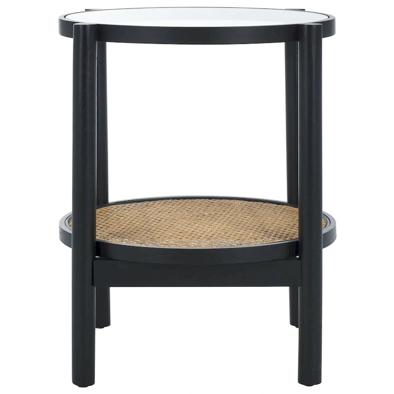 SAFAVIEH Couture Alberdine Rattan/Glass Accent Table - 23 In. W x 23 In. D x 24 In. H - 23 W x 23 D x 24 H