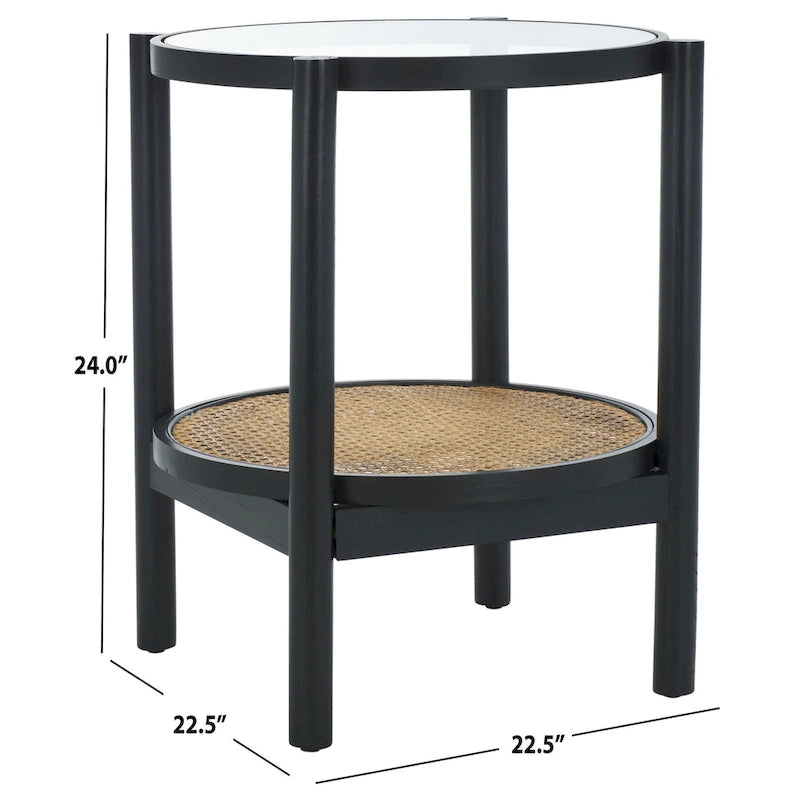 SAFAVIEH Couture Alberdine Rattan/Glass Accent Table - 23 In. W x 23 In. D x 24 In. H - 23 W x 23 D x 24 H