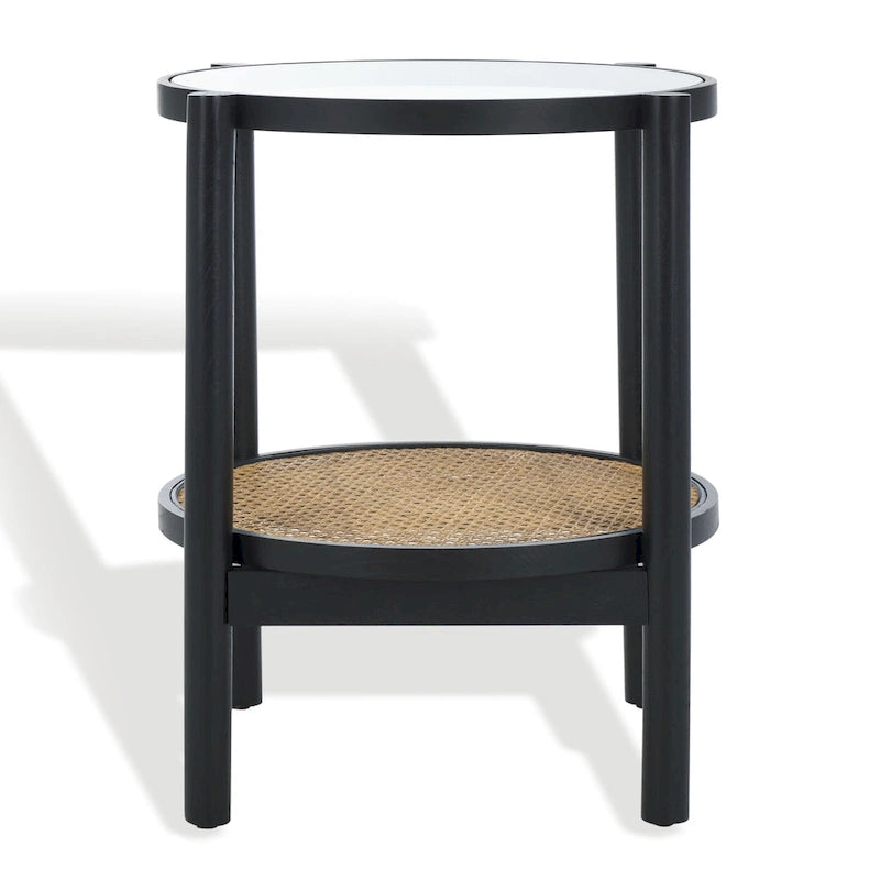 SAFAVIEH Couture Alberdine Rattan/Glass Accent Table - 23 In. W x 23 In. D x 24 In. H - 23 W x 23 D x 24 H