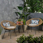 Modern Basket Chair Set with Water-Resistant Cushions and Steel Frame - Set of 2 Outdoor Chairs (No Tables)