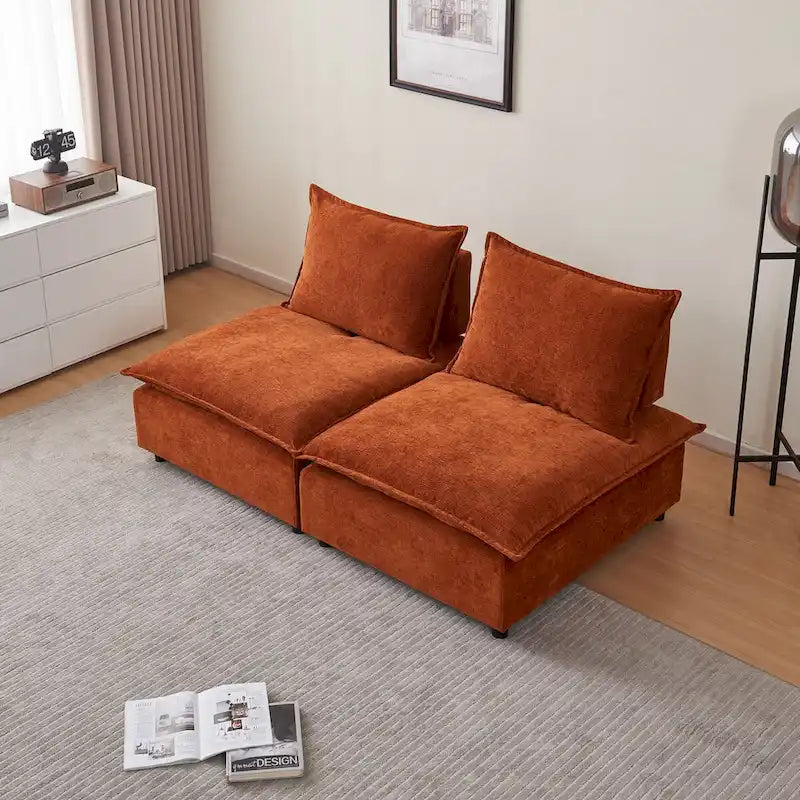 Armless Accent Chair, Single Sofa Couch with Ottoman - Compact Design, Space-Saving Seating for Living Room, Bedroom