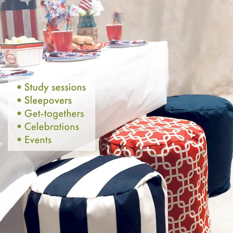 Majestic Home Goods Vertical Stripe Indoor / Outdoor Ottoman Pouf 16  L x 16  W x 17  H