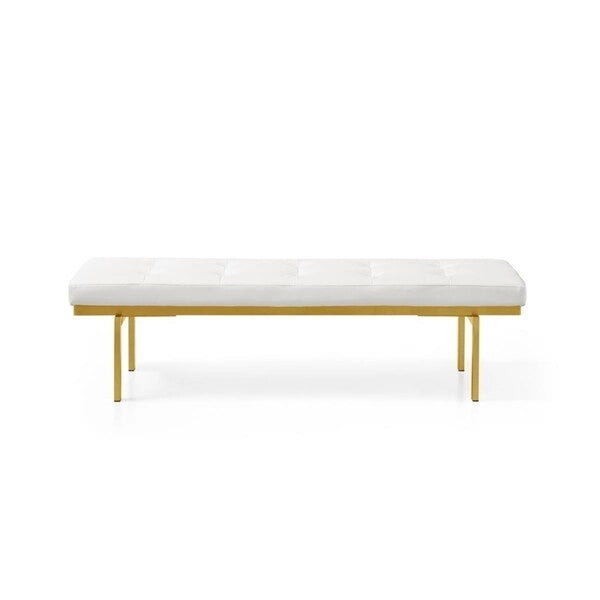 Lawncrest Goldtone Faux Leather/Metal Upholstered Bench