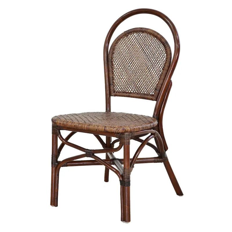 19 Inch Classic Wood Armless Chair, Rattan, Curved Back, Dual Toned, Brown