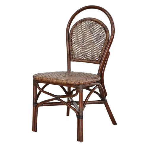 19 Inch Classic Wood Armless Chair, Rattan, Curved Back, Dual Toned, Brown