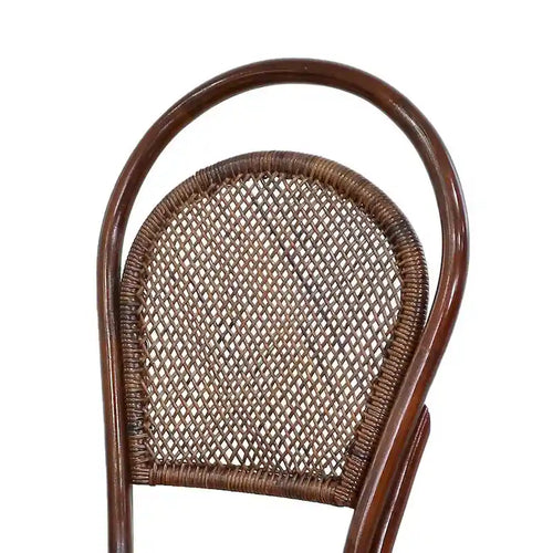 19 Inch Classic Wood Armless Chair, Rattan, Curved Back, Dual Toned, Brown