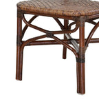 19 Inch Classic Wood Armless Chair, Rattan, Curved Back, Dual Toned, Brown