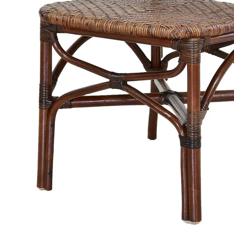 19 Inch Classic Wood Armless Chair, Rattan, Curved Back, Dual Toned, Brown