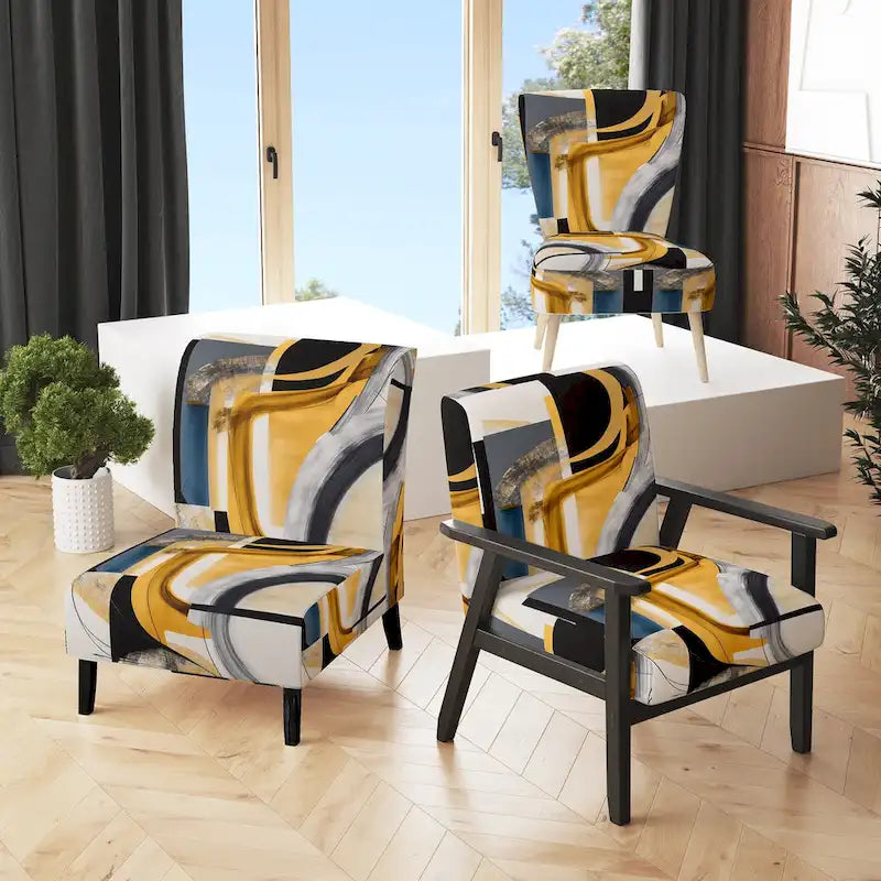 Designart  Glam Gold And Black Expression IV  Upholstered Modern & Contemporary Accent Chair and Modern & Contemporary Arm Chair