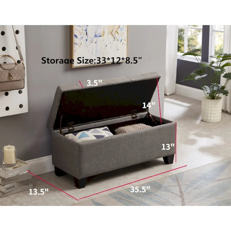 Upholstered storage rectangular bench