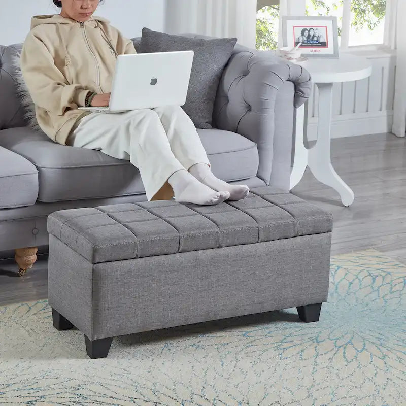 Upholstered storage rectangular bench