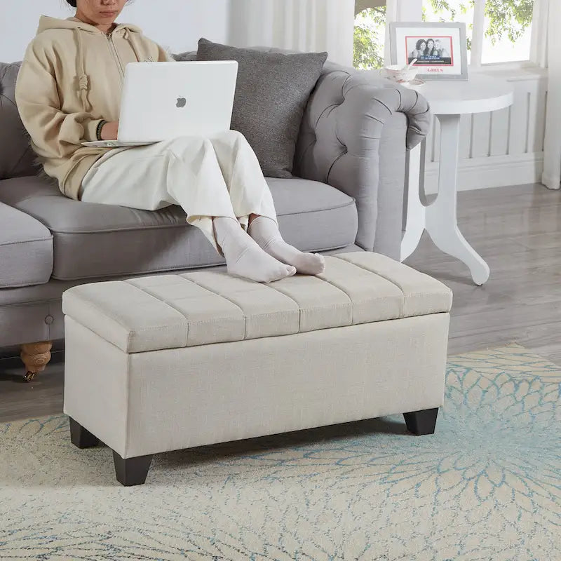 Upholstered storage rectangular bench