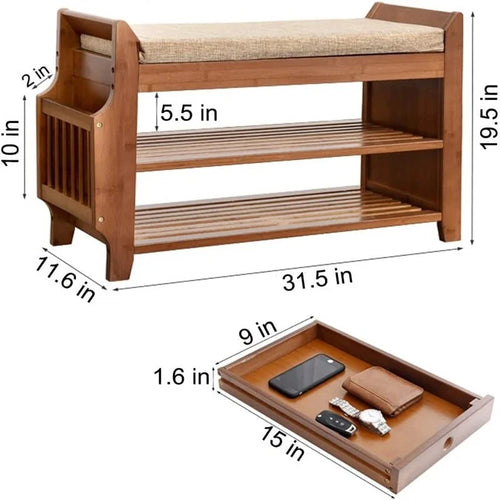 2 Tier Shoe Bench - 31.5 D x 11.6 W x 19.5 H
